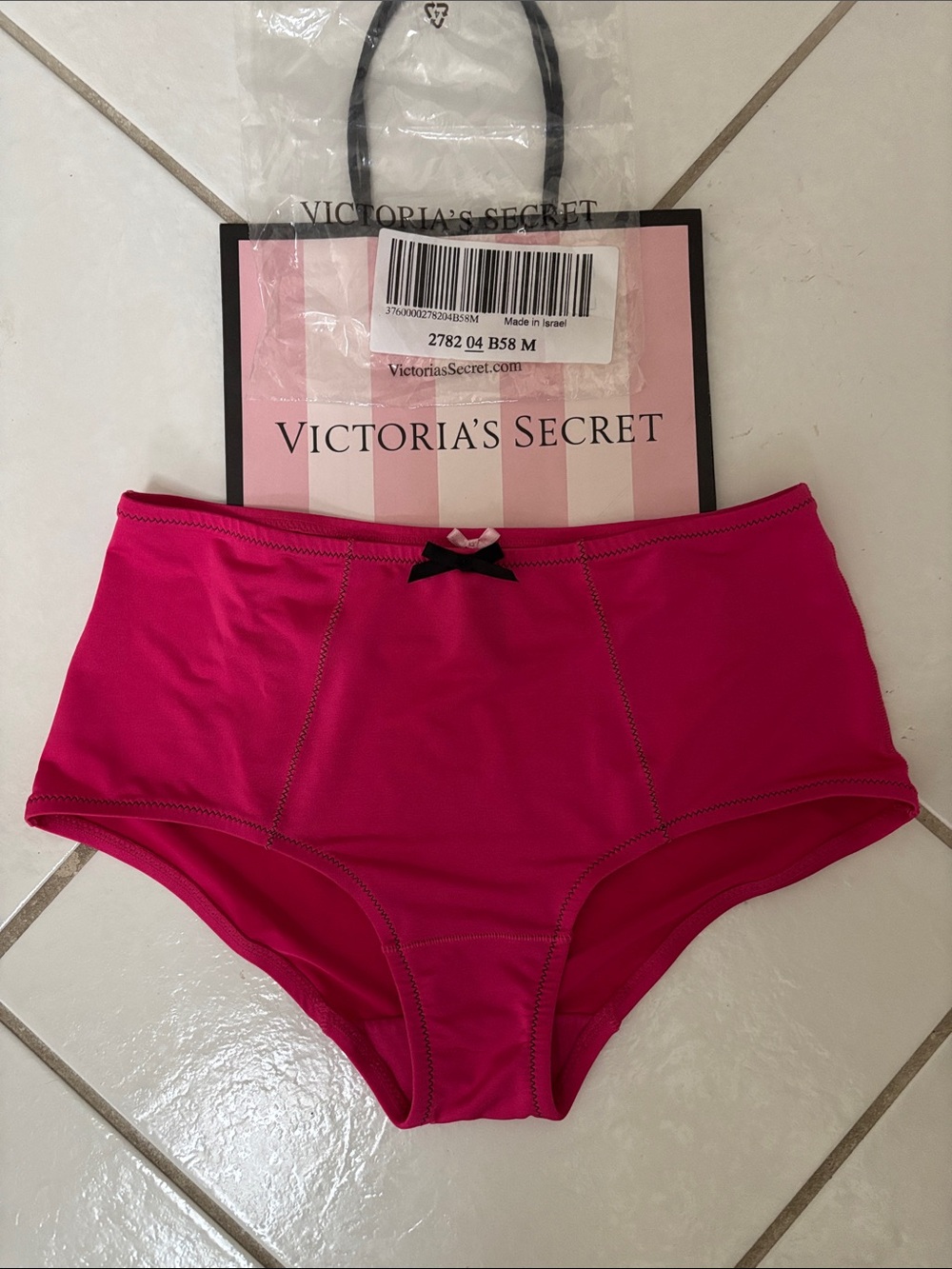 Victoria's Secret Hot Pink High-Waist Boyshorts with Black Bow